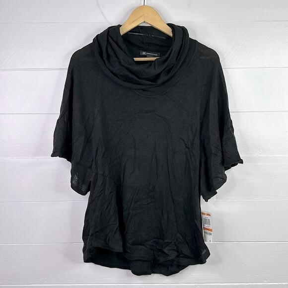 INC Black Short Sleeve Rolled Turtleneck Blouse Top Shirt Sweater‎ Size Small - Picture 1 of 11